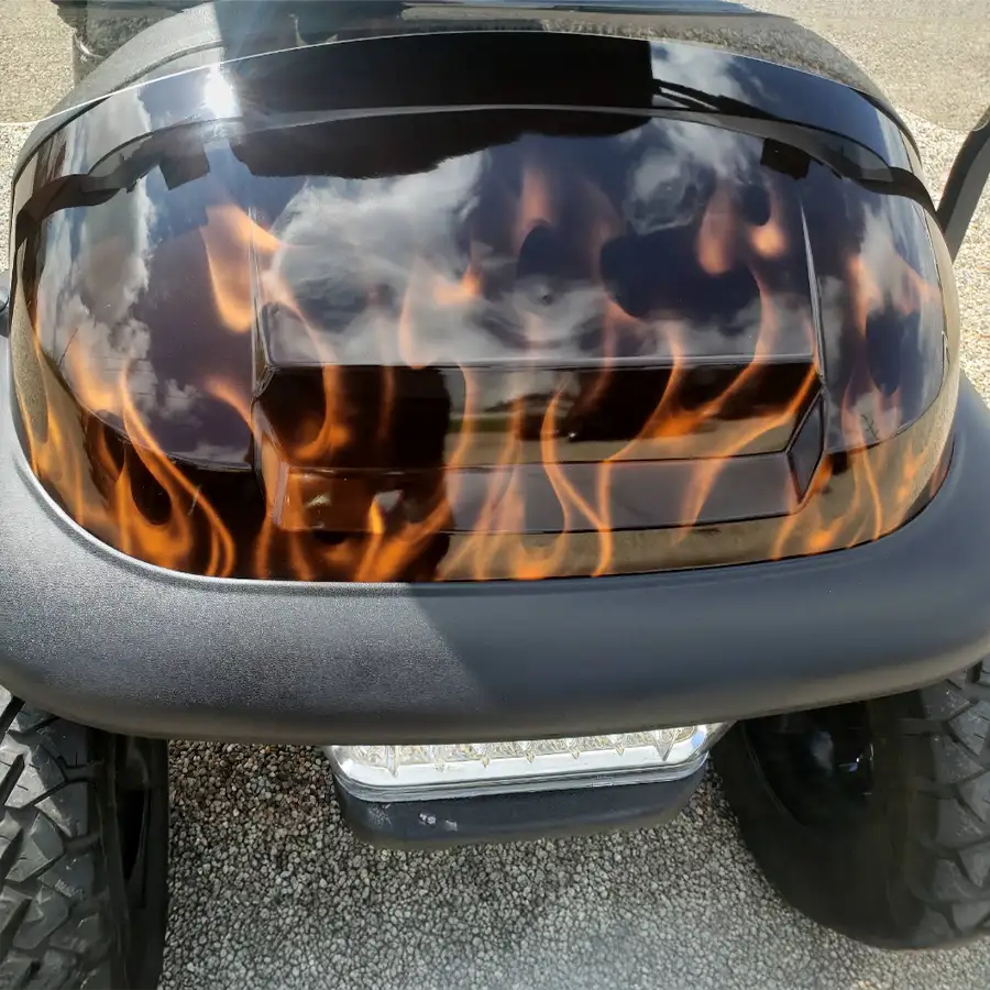 Custom built golf cart with flame effect paint job - CSC Motor Company Springfield, IL