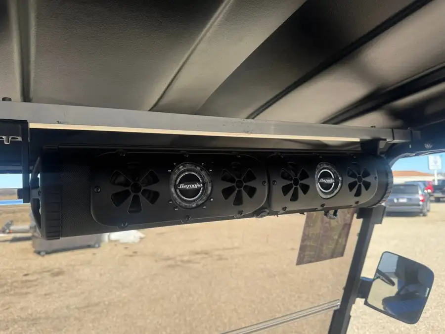 Close-up of Bazooka speaker bar mounted under golf cart roof – CSC Motor Company Springfield, IL